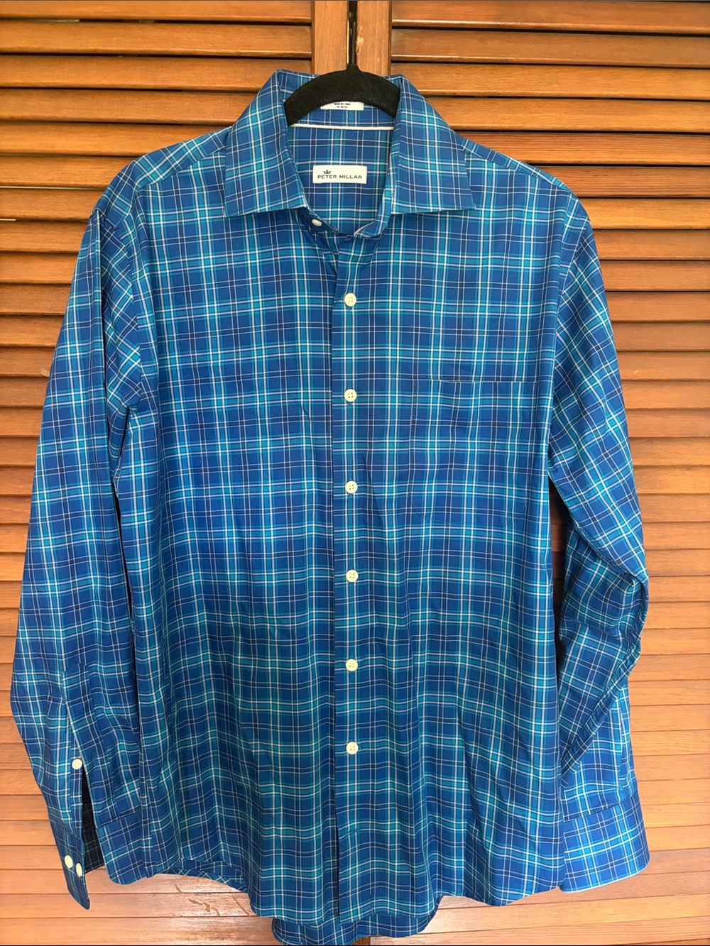 Peter Millar Blue and Teal Plaid Button-Down Shirt